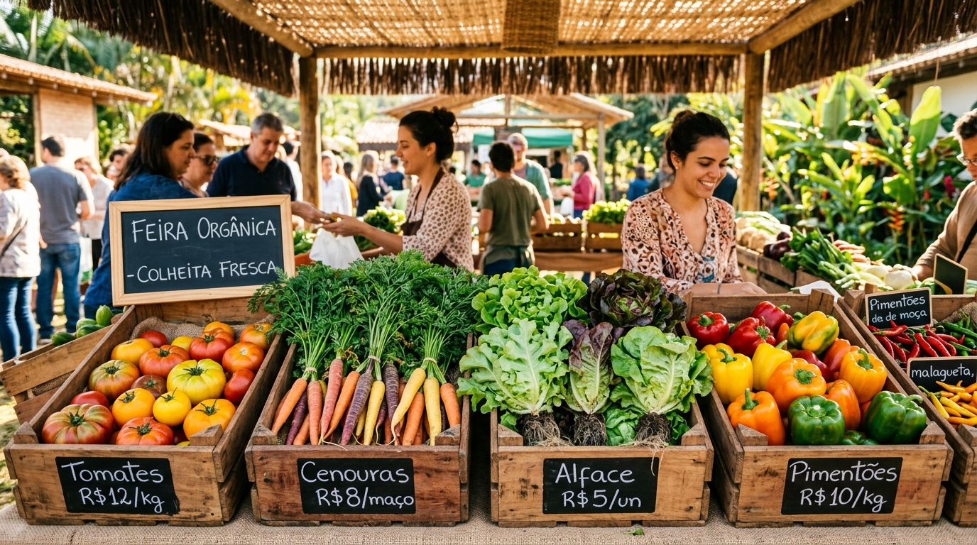 Feira e vendas de hortaliças frescas